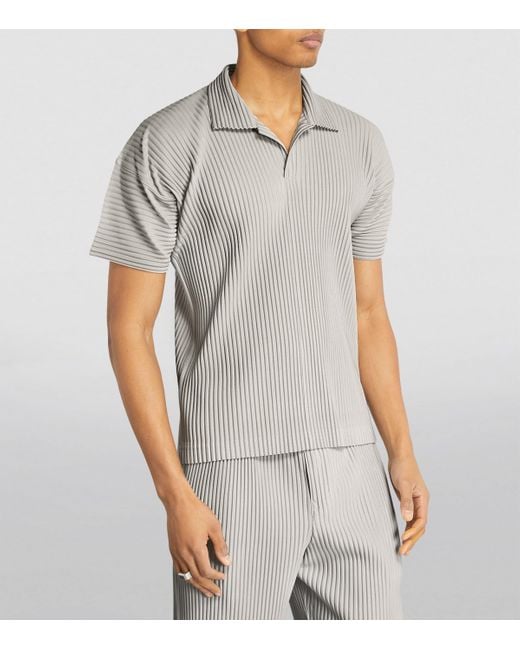 Homme Plissé Issey Miyake Gray Pleated Polo Shirt for men