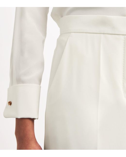 Max Mara White Wool Wide-Leg Tailored Trousers