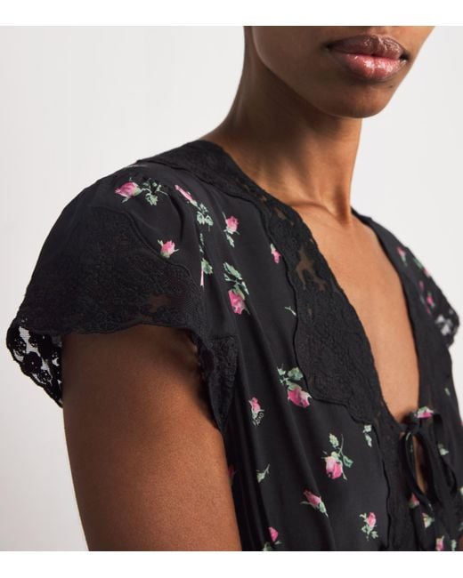 Rixo Black Rose Print Amary Maxi Dress