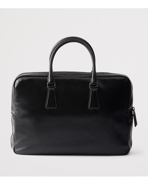 Prada Black Leather Logo Briefcase for men