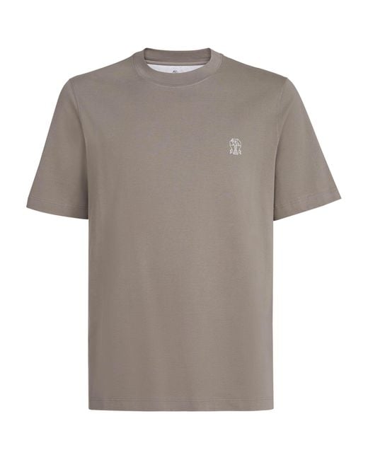 Brunello Cucinelli Gray Cotton Logo T-Shirt for men