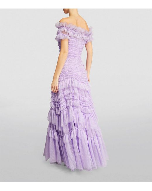 Needle & Thread Purple Off-the-shoulder Wild Rose Gown