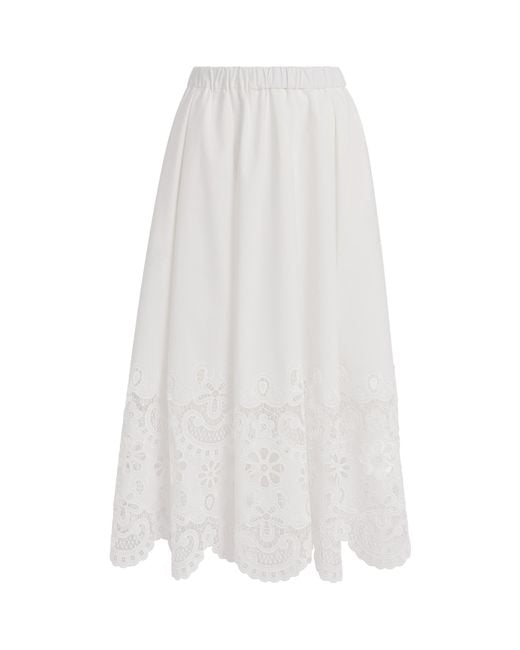 Stylein White Embroidered Jorah Midi Skirt
