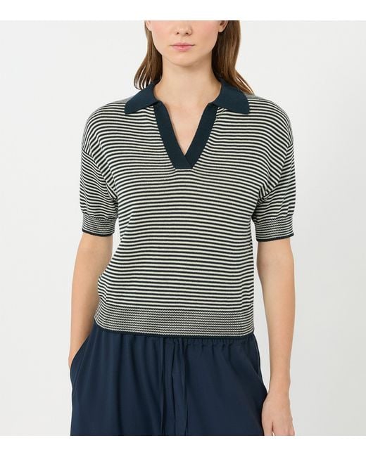 Weekend by Maxmara Blue Cotton Stripe Short-Sleeve Sweater