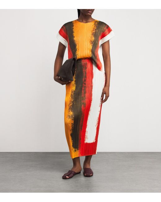 Pleats Please Issey Miyake Red Jump Midi Skirt