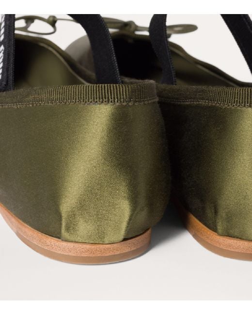 Miu Miu Green Satin Ballet Flats