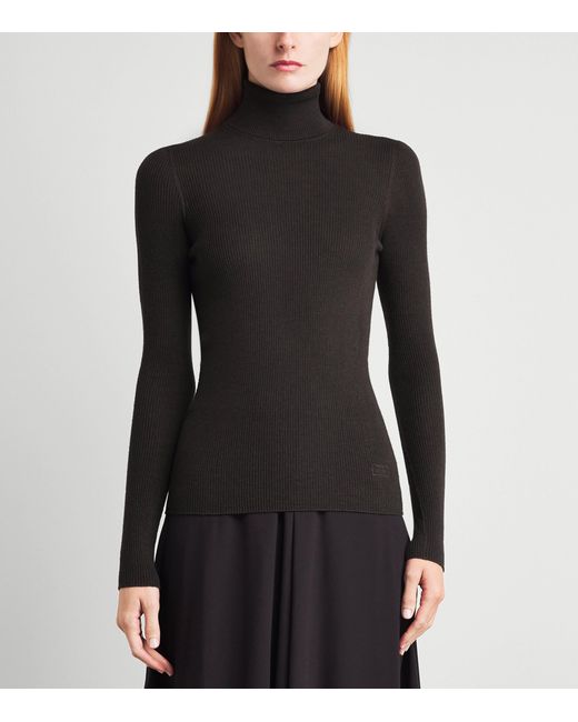 Agnona Black Wool-Silk-Cashmere Rollneck Sweater