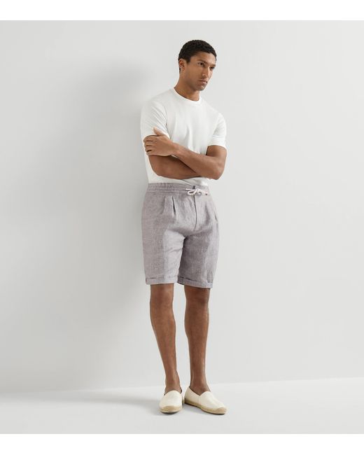 Brunello Cucinelli Gray Hemp-Linen Bermuda Shorts for men