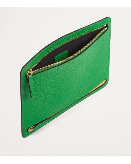 Smythson Green Panama Leather Multi-zip Travel Wallet