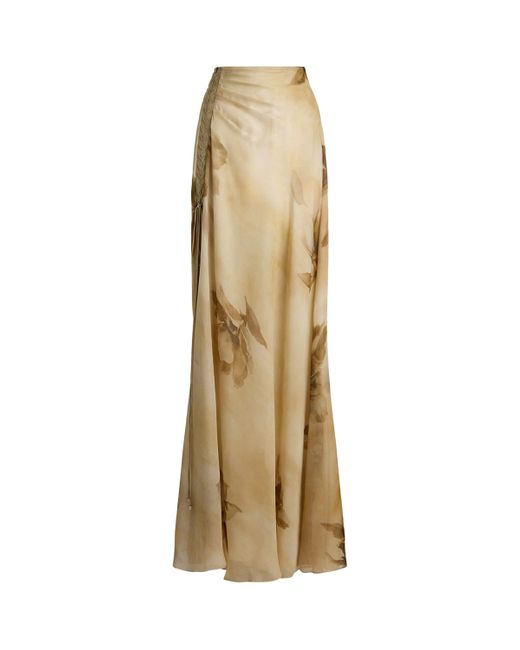 Ralph Lauren Natural Silk Floral Print Odera Maxi Skirt
