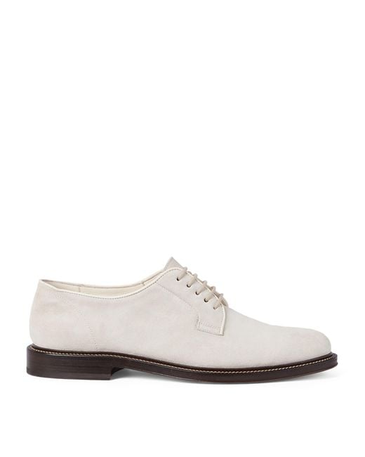 Brunello Cucinelli White Suede Derby Shoes for men