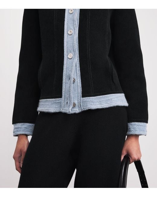 Barrie Black Cashmere-Blend Suede-Effect Denim Jacket