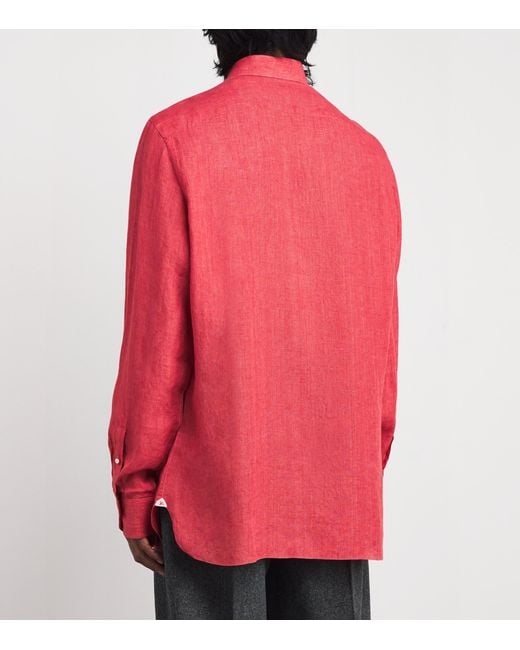 Isaia Red Linen Shirt for men