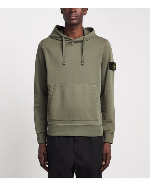 Stone Island Green Organic Cotton Fleece Hoodie for men