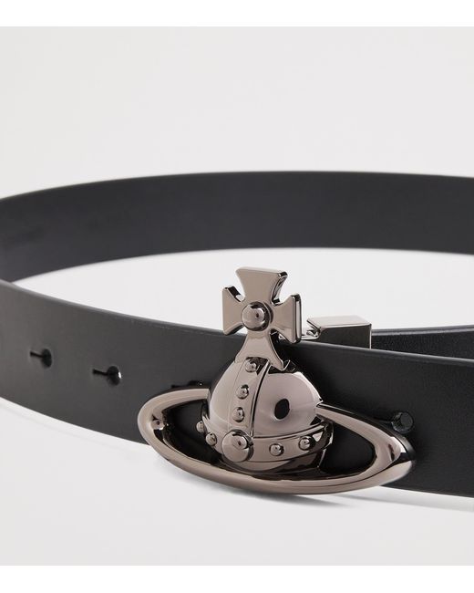 Vivienne Westwood Black Leather Orb Belt for men