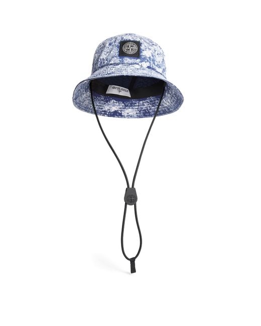 Stone Island Blue Cotton Logo Bucket Hat for men