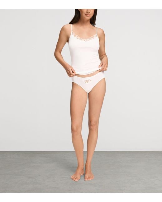 Hanro White Cotton Lace-Detail Rosaria Briefs