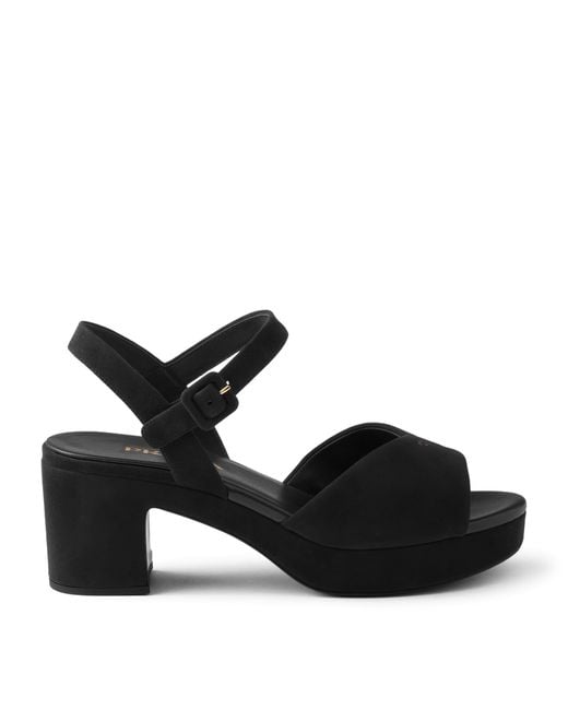 Prada Black Suede Padded Heeled Sandals 65