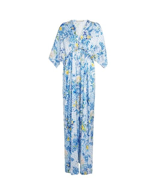 Mary Katrantzou Blue Satin Fleur De Vichy Taormina Kaftan Dress