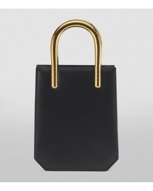 BVLGARI Black Mini Leather Serpentine Tote Bag