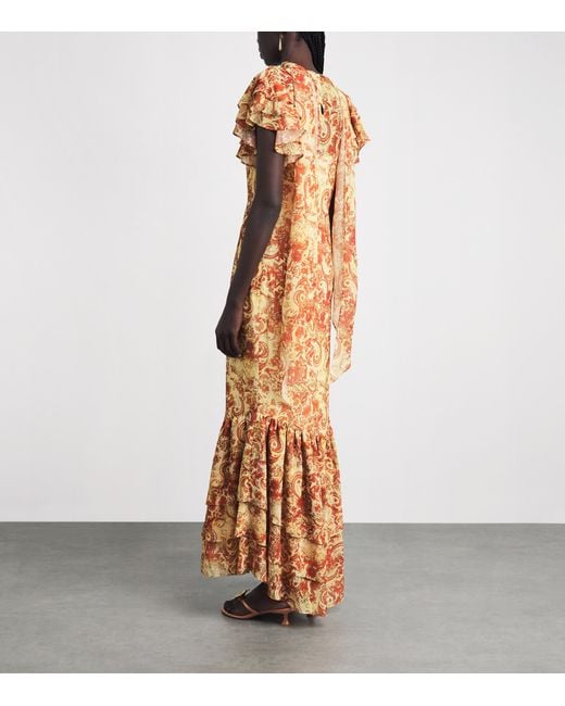 De La Vali Metallic Chiffon Floral Avalon Maxi Dress