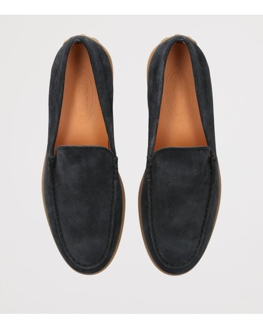Tod's Blue Suede Pantofola Gommini Loafers