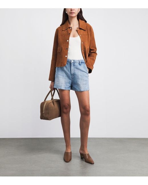 7 For All Mankind Blue Cotton-Linen Mid-Rise Shorts