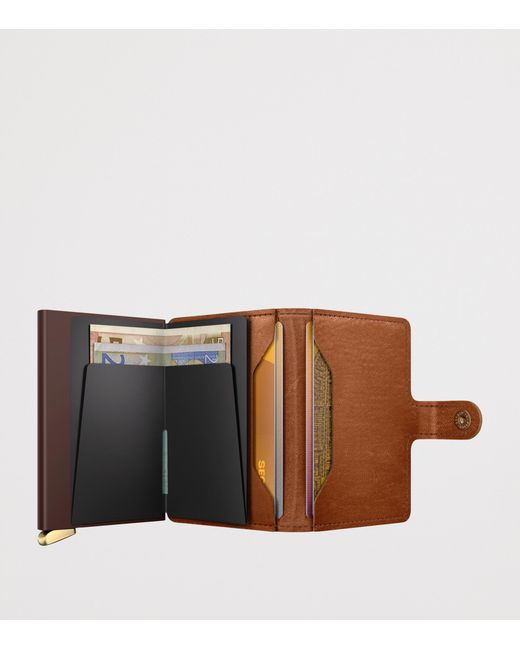 Secrid Brown Leather Embossed Lines Miniwallet for men