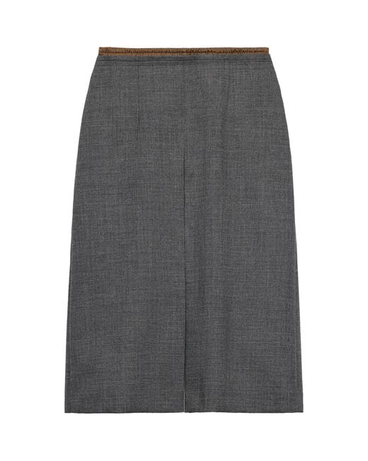 Prada Gray Wool Rush Stitch Midi Skirt