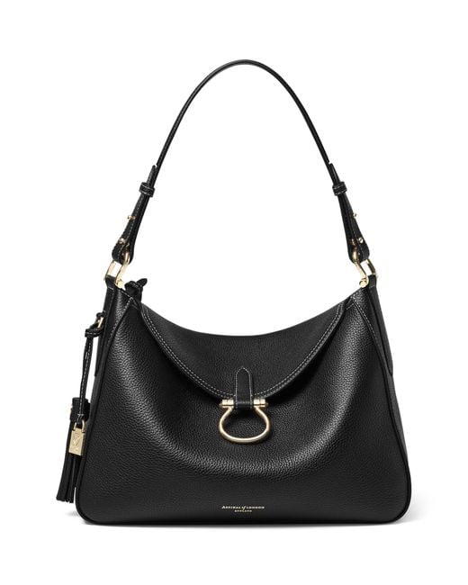 Aspinal Black Grained Leather Ella Shoulder Bag