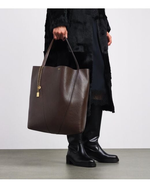 Chloé Brown Large Calfskin Spin Tote Bag