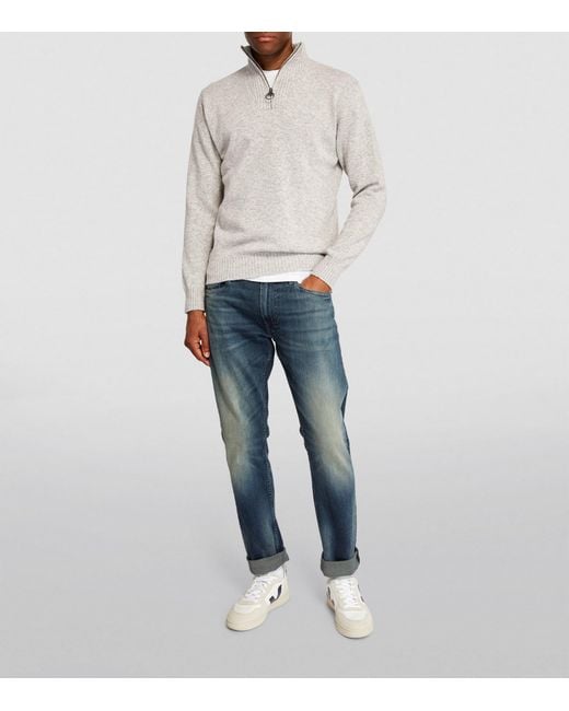 Barbour White Wool Half-Zip Sweater for men