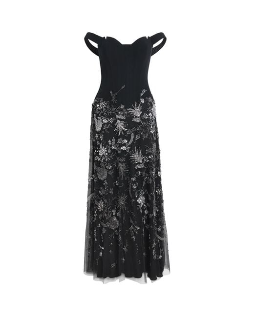 Georges Hobeika Black Embellished Off-The-Shoulder Gown
