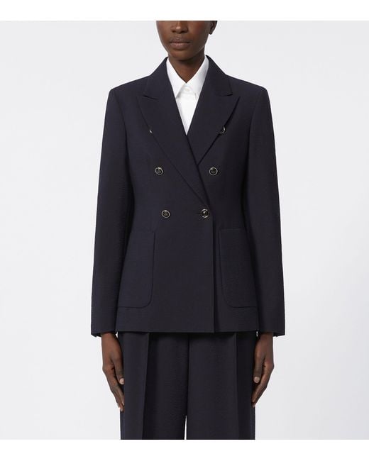 Max Mara Blue Virgin Wool Double-Breasted Blazer