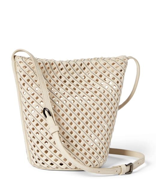 Brunello Cucinelli White Cotton Woven Bucket Bag
