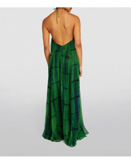 Delos Green Silk Patterned Maxi Dress