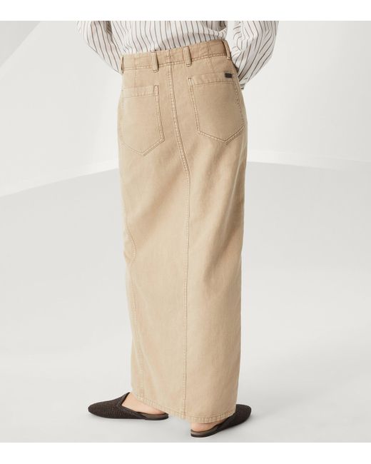 Brunello Cucinelli Natural Cotton-Linen Chino Maxi Skirt