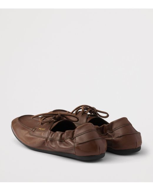 Prada Brown Antiqued Leather Shuffle Loafers
