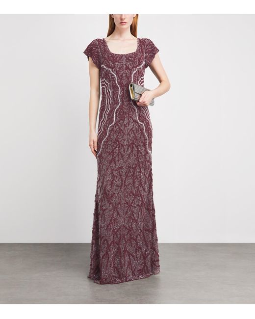 Raishma Purple Short-Sleeve Beaded Gown