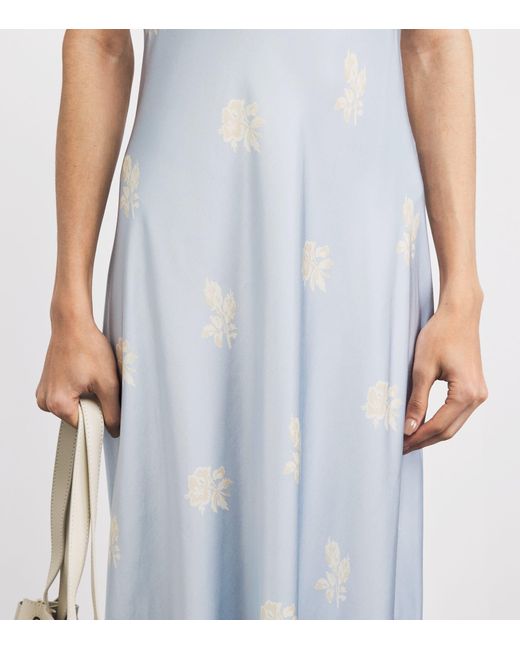 Claudie Pierlot Blue Satin Floral Print Maxi Dress