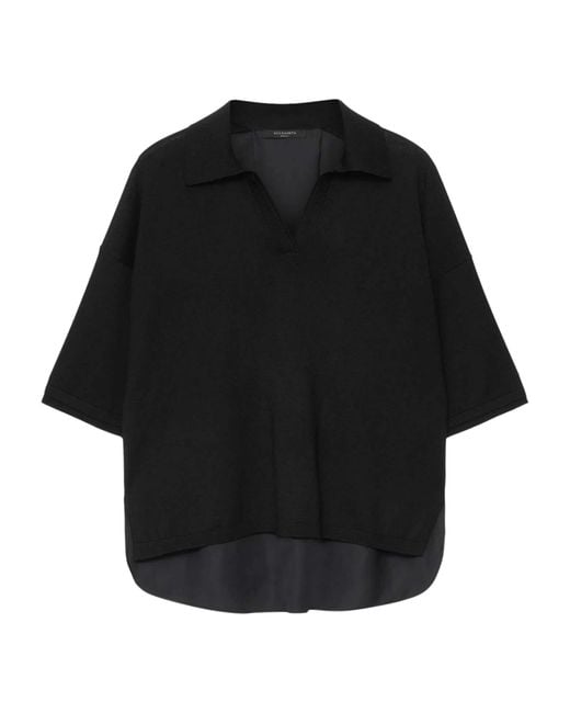 AllSaints Black Wool Bern Polo Shirt