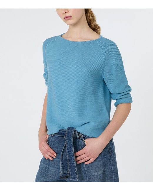 Weekend by Maxmara Blue Cotton Boat-Neck Sweater