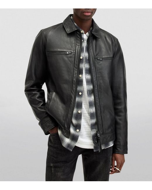 AllSaints Black Leather Luck Jacket for men