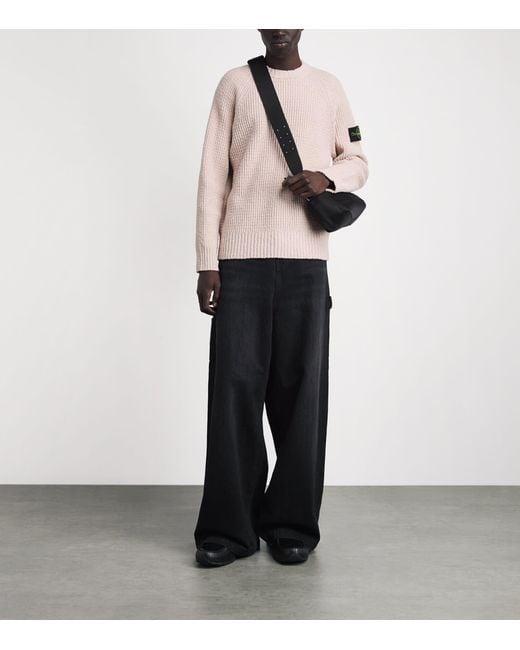 Stone Island Pink Bouclé Compass Patch Sweater for men