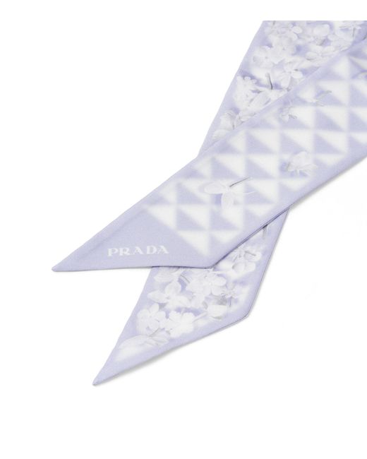 Prada White Floral-print Geometric Twill Scarf