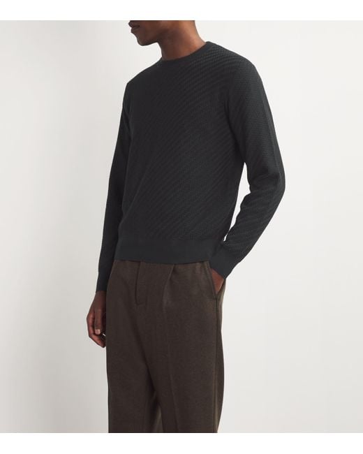 Brioni Black Cotton-Silk-Cashmere Trama Weave Sweater for men