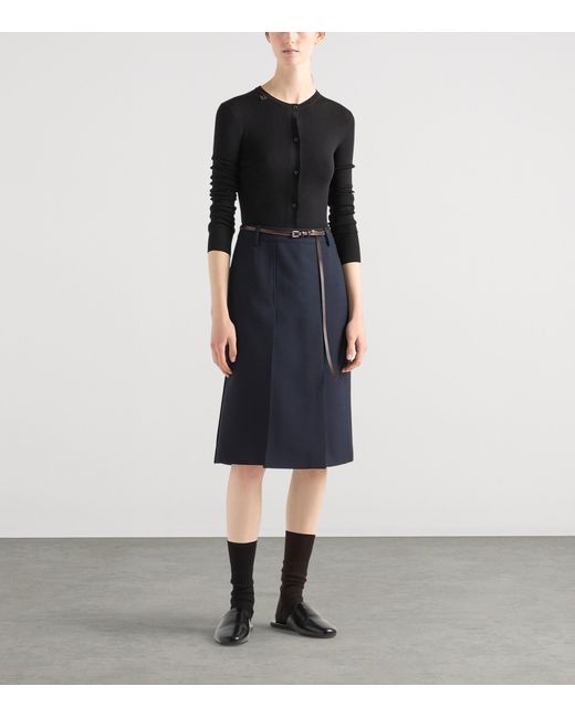 Prada Black Wool Ribbed Slim Cardigan