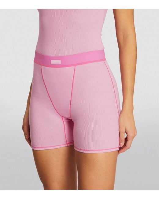 Skims Pink Ribbed Boxer Shorts