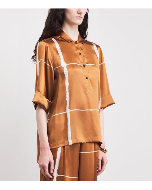 Kiton Brown Silk Printed Shirt