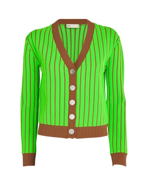 Tory Burch Green Striped Cardigan